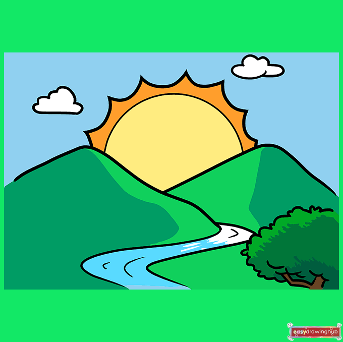 How to Draw a Sunrise Step 10