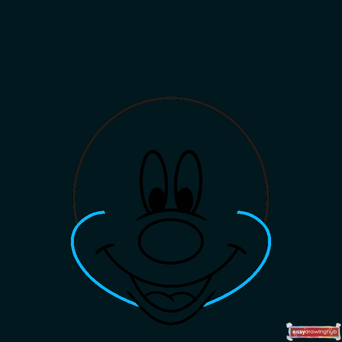 Easy Mickey Mouse Face step-by-step drawing tutorial: Step 7