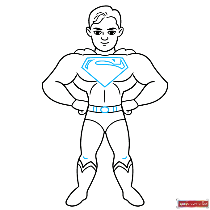 Easy Superman step-by-step drawing tutorial: step 8