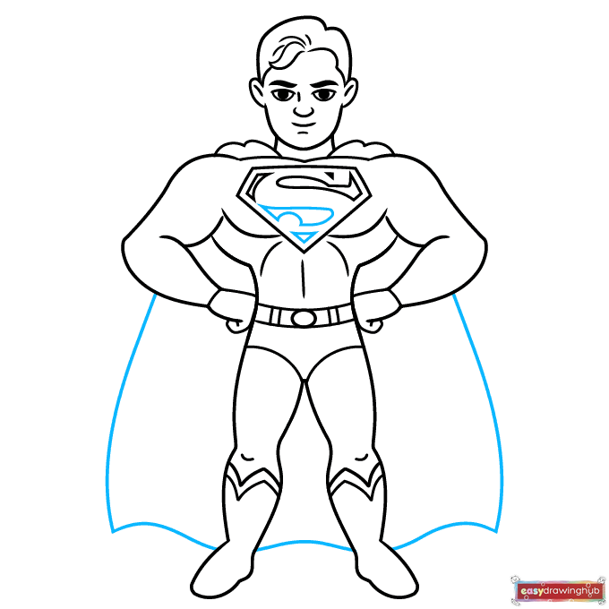 Easy Superman step-by-step drawing tutorial: step 9