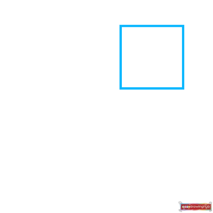 Line drawing showing how to draw a perfect square for the front face of a 3D cube.