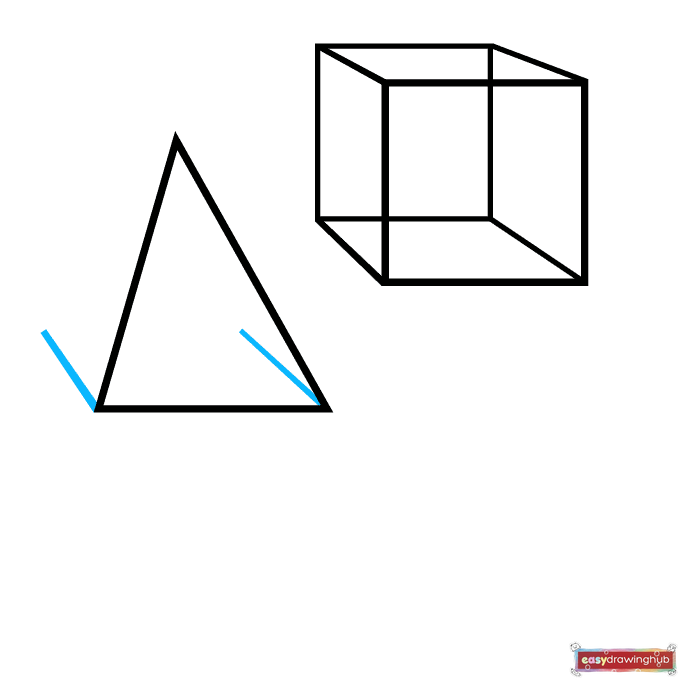 Line art showing horizontal lines extending from the bottom corners of a triangle to build 3D depth.