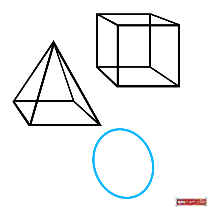 Simple outline of a circle to start the top face of a 3D cylinder drawing.