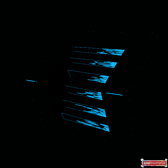 Detailed drawing step showing how to shade the front of the steps and add cast shadows on the right side of the 3D stairs.