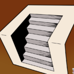 Completed drawing of a 3D stairs optical illusion, fully shaded and colored, perfect for beginners learning perspective.
