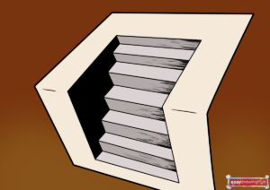 Completed drawing of a 3D stairs optical illusion, fully shaded and colored, perfect for beginners learning perspective.