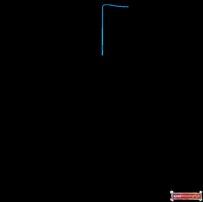 Line drawing showing how to draw an upside-down L shape to start the top arm of the 3D cross.
