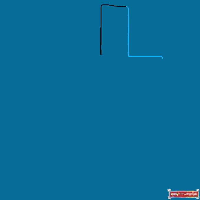 Illustration demonstrating how to add an L-shaped line to form the right arm of the easy 3D cross.