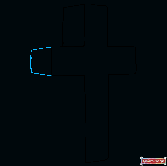 Drawing a small trapezoid on the left arm to add 3D depth to the cross.