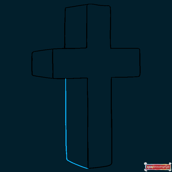 Final L-shaped line added to the bottom left to complete the 3D cross outline.