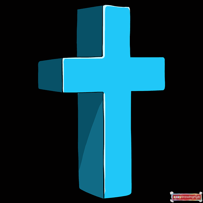 Fully colored 3D cross showing lighter front faces and darker side panels for a realistic shadow effect.