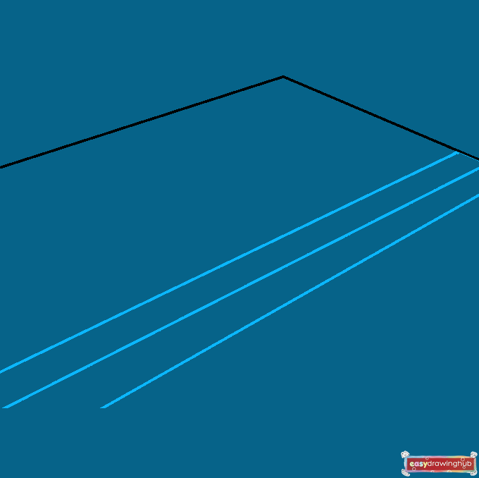 Illustration demonstrating how to draw parallel diagonal lines descending from the right side to create floorboards.