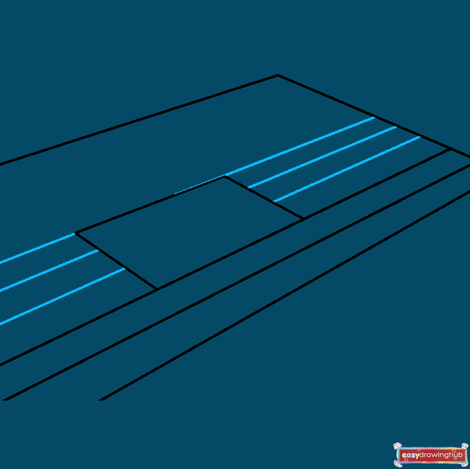 Line art showing more parallel lines added to the floor area while leaving the rectangular hole empty.