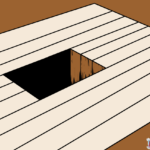 Completed easy drawing of a 3D hole optical illusion on wooden floorboards, perfect for beginners.