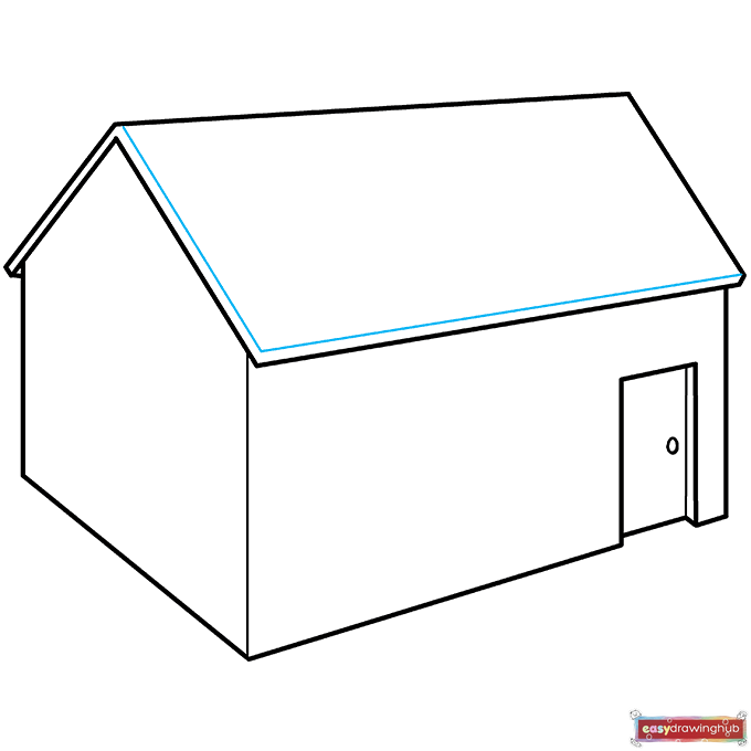 Line art showing an L-shaped line added to the front roof to create a 3D overhang effect.