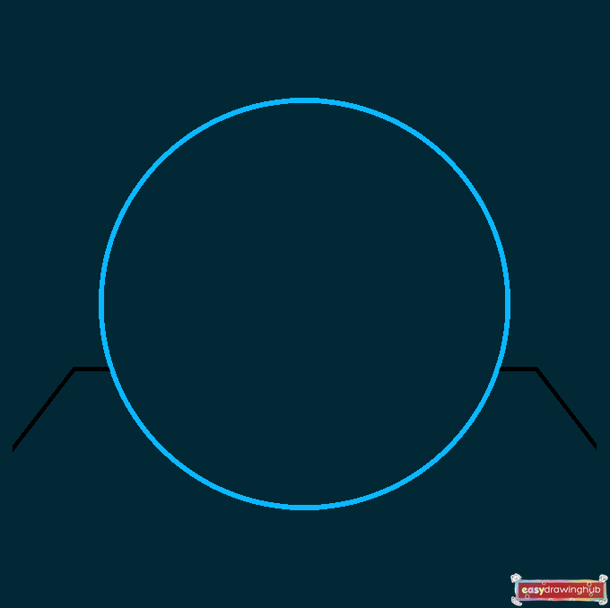 Illustration demonstrating how to draw a large circle over the trapezoid base for the 3D sphere.