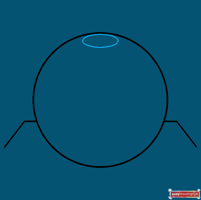 Step-by-step drawing showing a small oval added to the top of the circle to create a 3D effect.