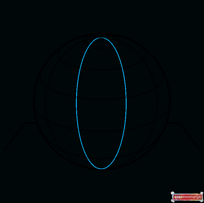 Completed wireframe outline of the 3D sphere showing all intersecting horizontal and vertical curved lines.