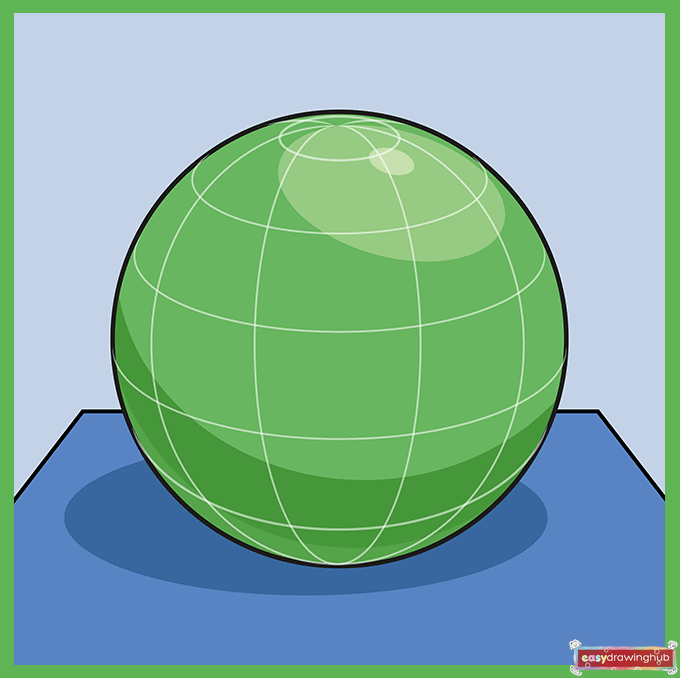 Fully shaded 3D sphere showing a light highlight at the top and dark shadows at the bottom.