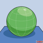 A beautifully shaded 3D sphere sitting on a base, demonstrating the final result of the easy step-by-step drawing tutorial.