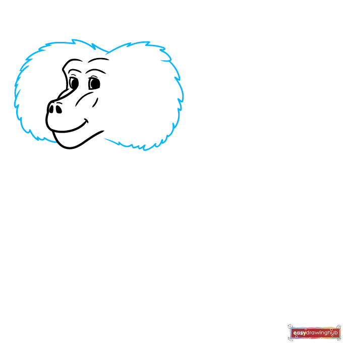 Drawing tutorial showing how to add jagged, curved lines around the face to create the baboon's furry ruff.