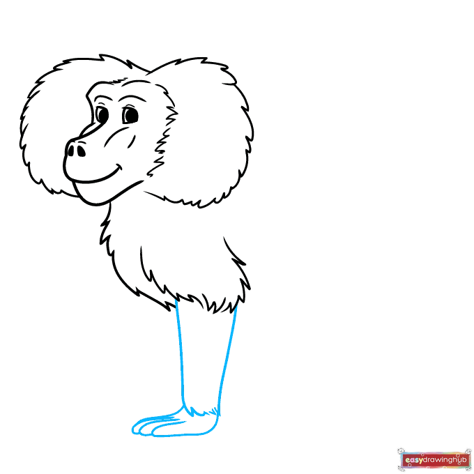 Illustration showing the addition of the long front arm, jagged wrist fur, and curved fingers of the baboon's paw.