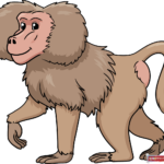 A fully colored, easy step-by-step drawing of a cute cartoon baboon, perfect for kids and beginners.