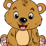 Completed colored drawing of a cute baby bear sitting down, featured in the EasyDrawingHub step-by-step tutorial.