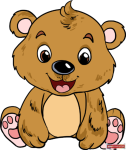 Completed colored drawing of a cute baby bear sitting down, featured in the EasyDrawingHub step-by-step tutorial.