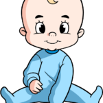 Completed full-color drawing of a cute cartoon baby, serving as the final result for the easy step-by-step drawing tutorial.
