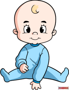 Completed full-color drawing of a cute cartoon baby, serving as the final result for the easy step-by-step drawing tutorial.