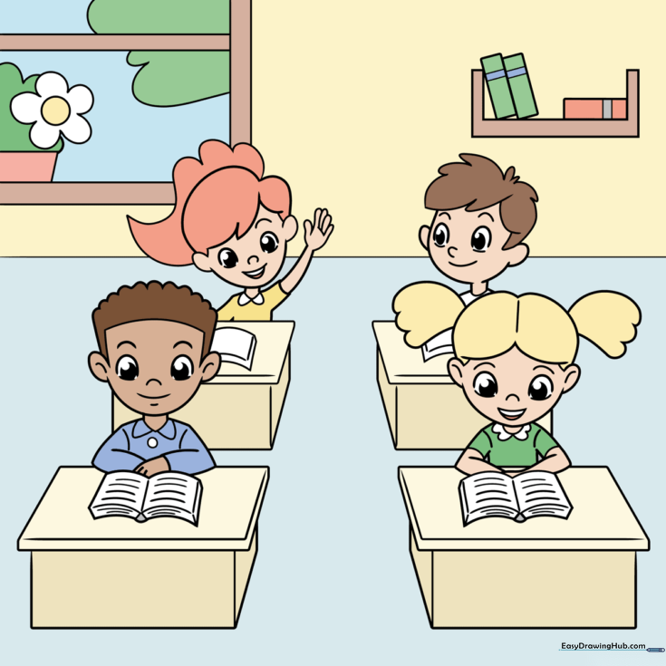 Kids in Classroom Cartoon