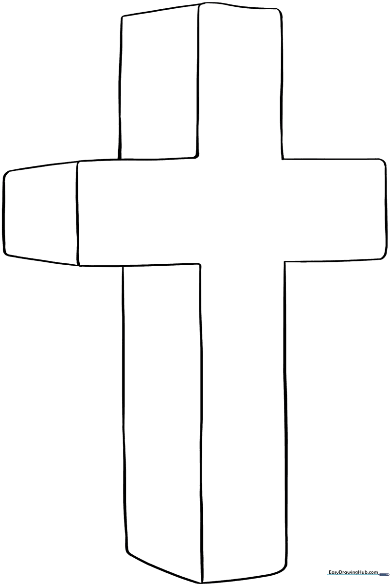 A clean, printable 3D Cross coloring page featuring bold outlines for easy coloring by kids and beginners.