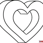 A beautifully outlined 3D heart coloring page showing simple line art and dimensional curves, ready for kids to color and shade.