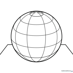 A clean, printable 3D sphere coloring page featuring a round ball with shading lines for kids to color.