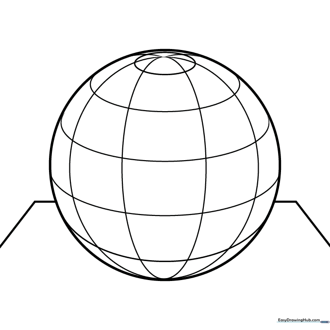 A clean, printable 3D sphere coloring page featuring a round ball with shading lines for kids to color.