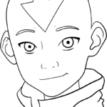 A clear, printable line art drawing of Aang from Avatar the Last Airbender, ready for kids to color.