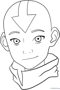 A clear, printable line art drawing of Aang from Avatar the Last Airbender, ready for kids to color.