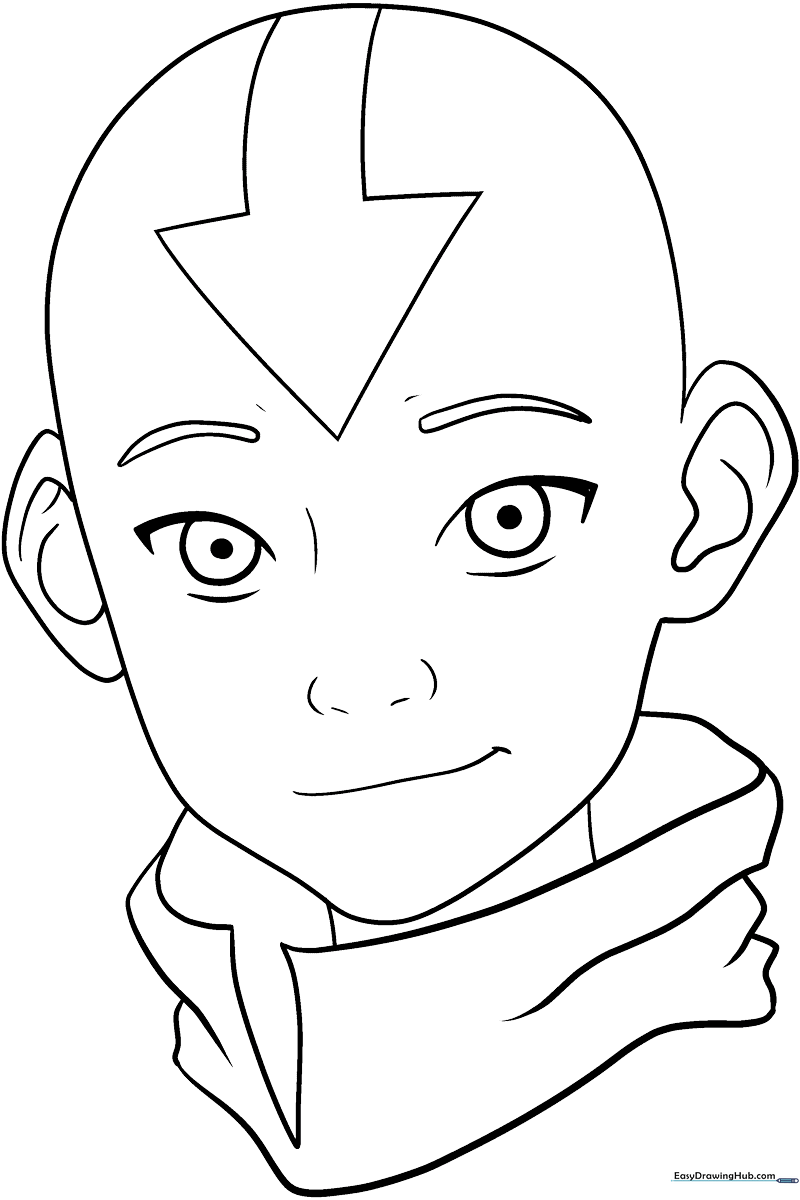 A clear, printable line art drawing of Aang from Avatar the Last Airbender, ready for kids to color.