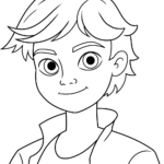Black and white line art of Adrien Agreste from Miraculous, ready for kids to color with crayons or markers.