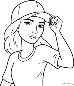 A cute aesthetic girl character with stylish hair and trendy outfit, ready for kids to color on this free printable sheet.