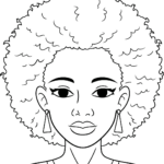 A detailed, free printable Afro hair coloring page featuring a stylish, voluminous hairstyle for kids to color.