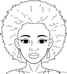 A detailed, free printable Afro hair coloring page featuring a stylish, voluminous hairstyle for kids to color.
