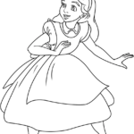 A detailed Alice in Wonderland coloring page featuring Alice in her iconic dress, ready for kids to print and color.