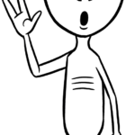 A friendly cartoon alien character with large eyes and antennae, ready for kids to color on this free printable sheet.