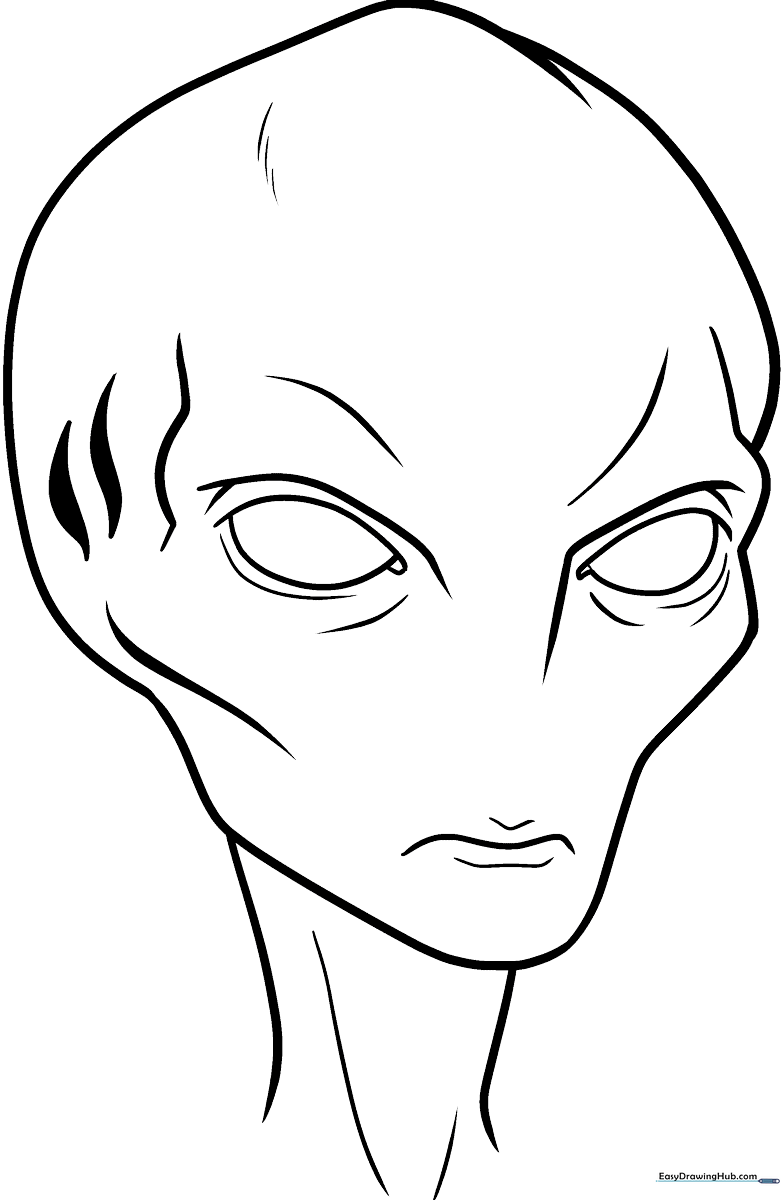 A fun, easy-to-color printable Alien Face sheet featuring large eyes and a friendly expression for kids.