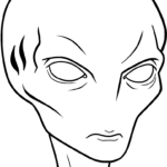 A fun, easy-to-color printable Alien Face sheet featuring large eyes and a friendly expression for kids.