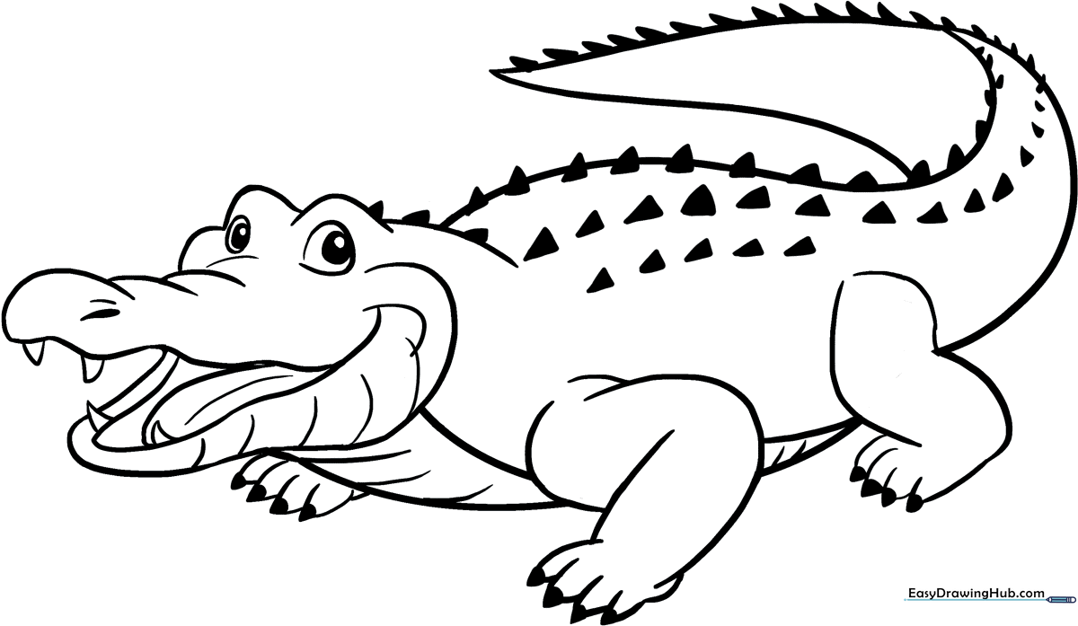 A friendly alligator illustration on a free printable coloring page for kids