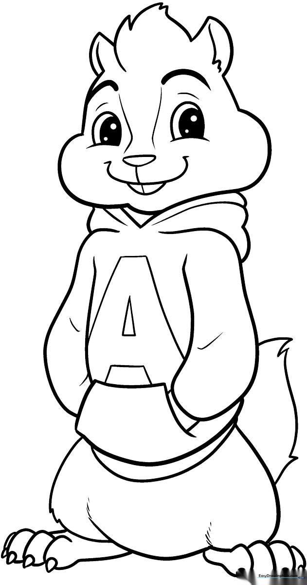 A fun, free printable Alvin and the Chipmunks coloring page featuring the iconic character ready for kids to color.