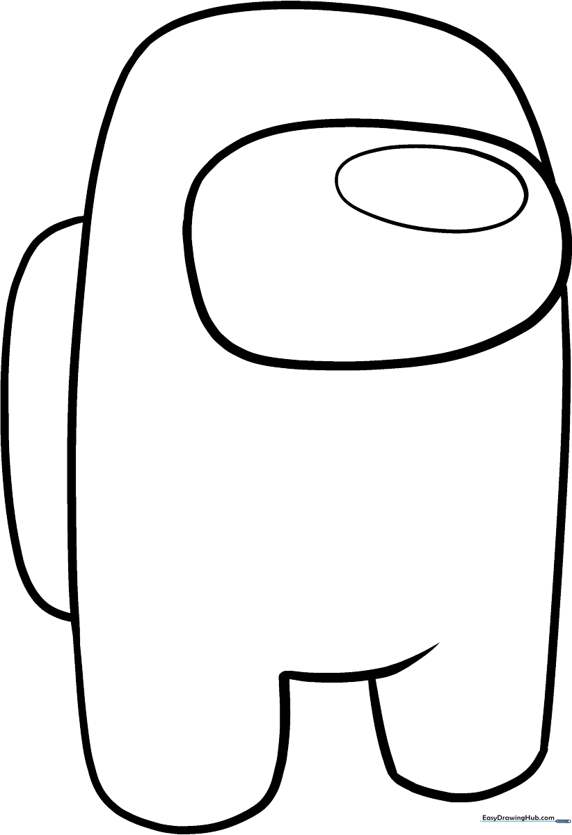 A simple, clean line art drawing of an Among Us crewmate character, ready for kids to color and customize.